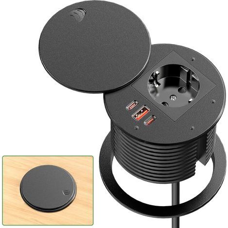 ausziehbare Steckdosenleiste, 2 USB-C PD 35W-Anschlüsse, 1 USB-A QC-Anschluss, Schutzabdeckung, für Küche und Büro (1/5)