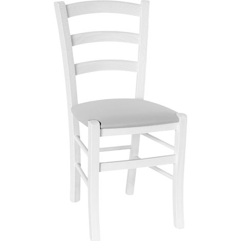 Sedia legno venezia bianca con seduta similpelle grigio chiaro