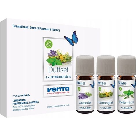 Set esclusivo di oli biologici Venta Taoasis n. 2, 3 flaconi da 10 ml: citronella, menta piperita e lavanda.