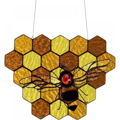 Suspension En Verre Acrylique - Motif Ruche Et Abeille - Décor Fenêtre Ou Mur Intérieur Extérieur - 26,7 x 21,6 cm - 1 Pièce (1/4)