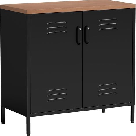 Buffet industriel en métal noir 80x40x80 cm avec 2 portes, étagère réglable et plateau robuste, meuble de rangement compact pour salon ou bureau - CHICFURN (1/5)