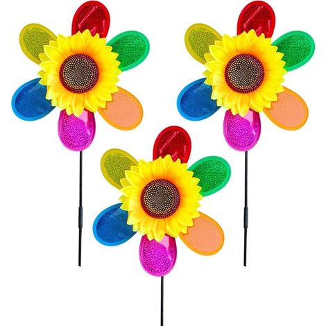 6 mulini a vento da giardino, mulino a vento a girasole, mulino a vento con paillettes colorate, mulino a vento a fiori per uso esterno, ornamento da giardino, decorazione da giardino, uccello (1/5)
