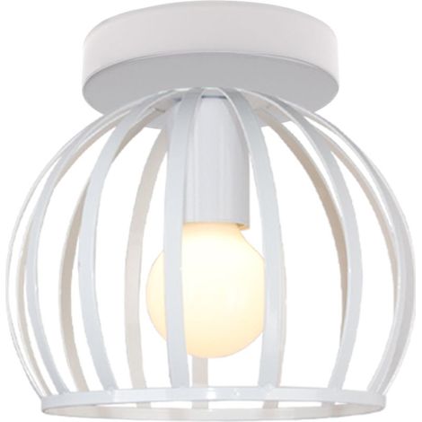 Lampe De Plafond Rétro Luminaire Plafonnier Cage En Métal Plafonnier Design Rond E27 Pour Chambre Café Restaurant 20CM, Blanc (1/5)