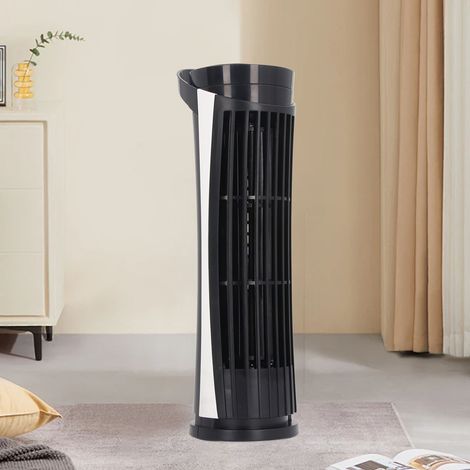 Turmventilator mit 90°-Oszillation, 2 Geschwindigkeitsstufen, LED-Beleuchtung, leise (34 dB), USB 2.0-Anschluss, ABS-Material, Schwarz, für Büro und Schlafzimmer (1/5)