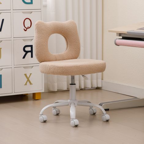 Wahson Chaise de Bureau en Fausse Fourrure, Chaise Enfant à roulettes Chaise de Bureau pour Enfant, Chaise de Bureau Enfant Réglable en Hauteur avec Pied Métal, Kaki