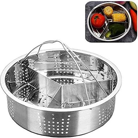 Panier vapeur en acier inoxydable à trois compartiments avec séparateur (1/2)