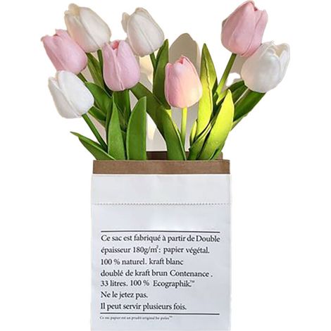 Fleurs artificielles style tulipe, détails soignés, couleurs vives et résistantes, fleurs en plastique pour bureau, salon, photographie, rose et blanc (1/5)