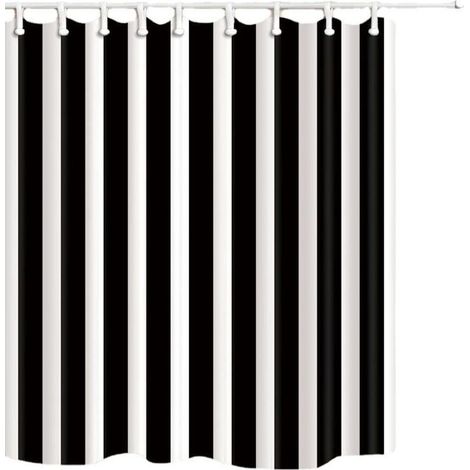 Online Store Rideau de douche,Rideau de douche rayé noir et blanc tissu polyester imperméable 180x200cm salle de bain décor simple et élégant rideau de douche (1/2)