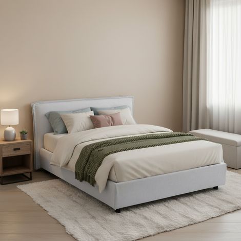 Doppelbett Bubbio, Abnehmbarer Bezug, Bett mit Stauraum, Made in Italy, Matratzengröße 160x200 cm, Weiß (1/5)