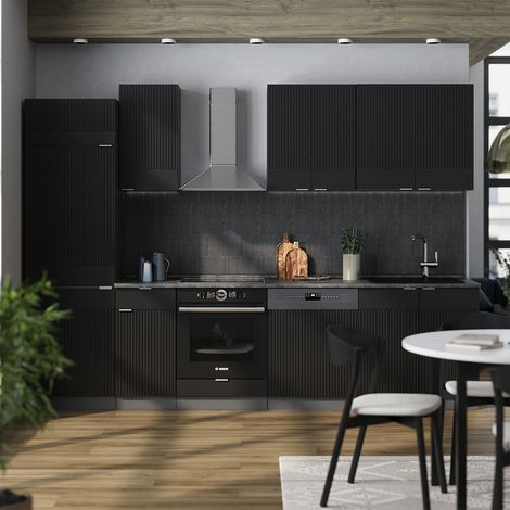 Cuisine Fame-Line, Noir rayé/anthracite, 300 cm sans plan de travail, Vicco (1/5)