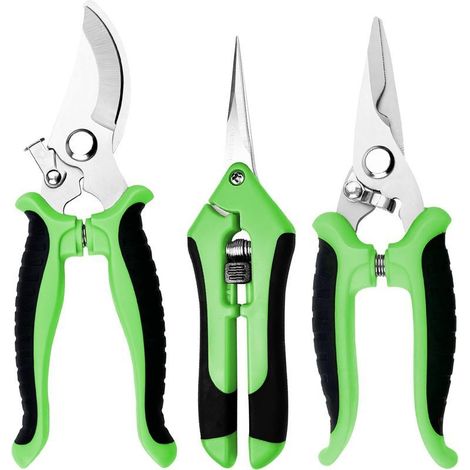 Ensemble de 3 outils de jardinage : ciseaux de jardin, sécateur professionnel, coupe-branches, pour plantes, fleurs, branches et bonsaïs. (1/5)