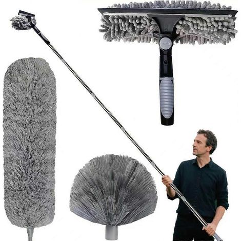 Balai télescopique 6 m, tête de loup télescopique avec extension réglable 1,5-6 m, balai araignée tête de loup, raclette à vitre (1/5)
