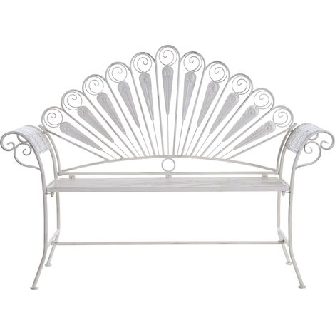 Panca da giardino vintage in metallo alluminio 2 posti braccioli bianco sporco Pavia