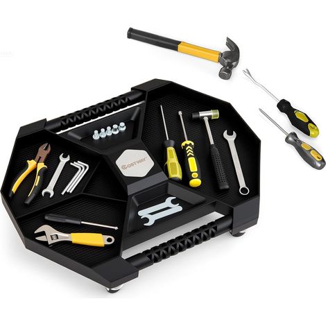 COSTWAY Plateau Outils Roulant, Porte-Outils avec 4 Roues Pivotantes 360° et 4 Compartiments, Poignées Pratiques, Léger pour Garage, Atelier, Mécaniciens, Charge 13,5 KG (1/5)