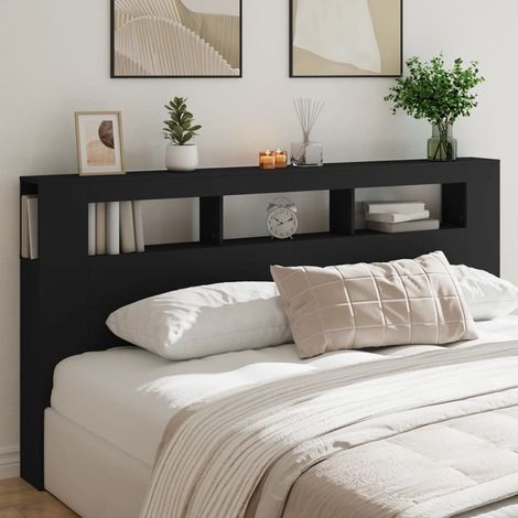 Tête de lit à LED noir 200x18,5x103,5 bois d'ingénierie (1/5)