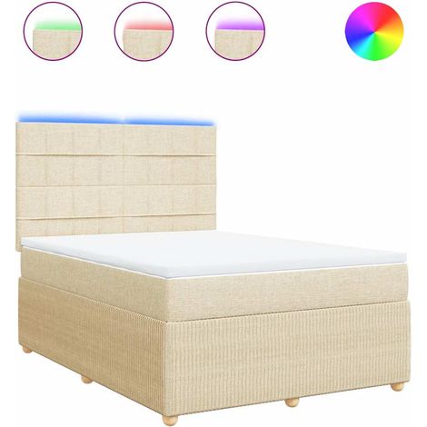 Lit double  Lit adulte  Sommier à lattes de lit avec matelas Crème 160x200 cm Tissu
