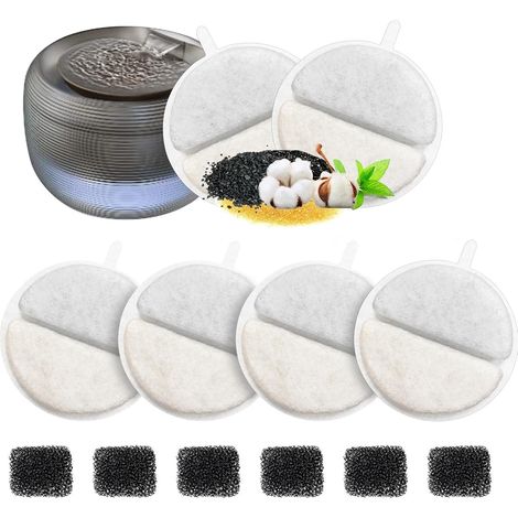 Wasserbrunnenfilter - Packung mit 6+6 Ersatzfiltern für 2,5 L (84 fl oz) Katzen- und Hundetrinkbrunnen, mit Kohlefilter und Schaumstofffilter (praktisch).
