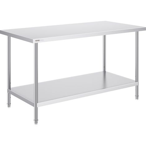 Table de Travail en Acier Inoxydable 76,2x152,4x86,4 cm, Table de Préparation des Aliments Charge 413 kg, 3 Niveaux de Hauteur Réglables, Meuble de Rangement pour Cuisine Restaurant Maison (1/5)