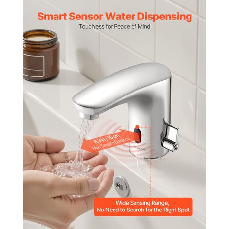 Mitigeur Automatique sans Contact, Robinet à Capteur de Lavabo, Mélangeur d’Eau Chaude et Froide Réglable Mains Libres, à Piles, po… (1/5)