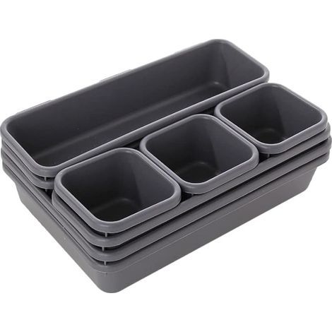 Lot de 8 organiseurs de tiroir de bureau, 3 tailles en plastique pour cuisine, salle de bain, bureau, maquillage (noir) (1/5)