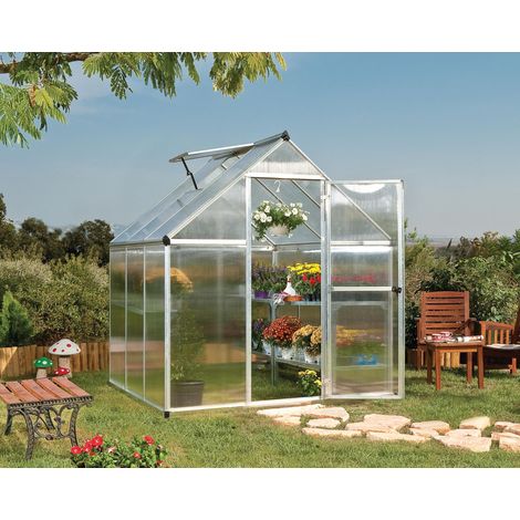 Palram – Serre de jardin polycarbonate 3,4m² – Panneaux double paroi 4mm – Cadre aluminium résistant – Base acier galvanisé – 701630 (1/5)