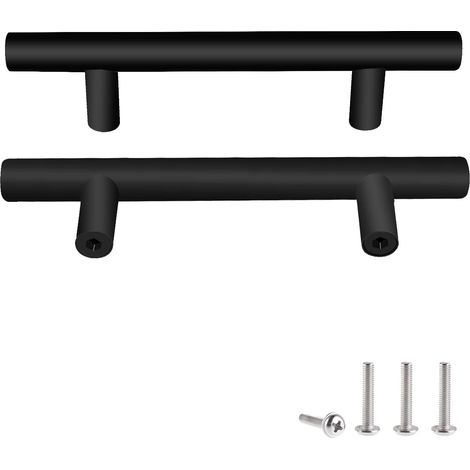 2 Unités En Noir acier inoxydable Boutons De Porte Tirer La Poignée De Meubles avec Vis pour Tiroir Meuble Cuisine Cuisine Home Decorating, Trou à Trou Centre Distance 96 mm (1/4)