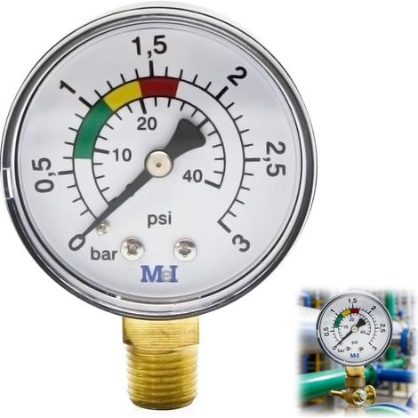 Swimming Pool Pressure Gauge 1/4" Water Pressure Gauge 0+3 Bar PSI Pump Accurate Water Pressure Tester Diameter 50mm for Pool Filter Pump Heating Irrigation (1/5)