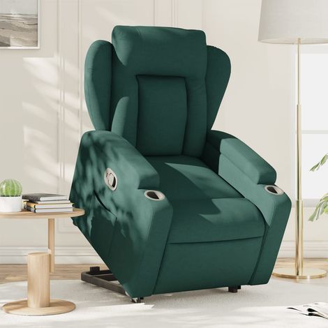 vidaXL Poltrona Alzapersona Reclinabile Verde Scuro in Tessuto (1/5)