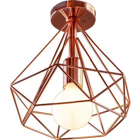 Lampe De Plafond Rétro Vintage En Forme De Diamant 25CM (Or Rose) Plafonnier Industriel En Métal Et Fer E27 Pour Restaurant Et Café