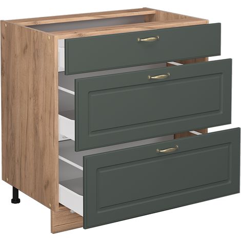 Mobiletto base per cucina Fame-Line, Verde-oro rustico, 80 cm con 3 cassetti, senza piano di lavoro, Vicco (1/5)