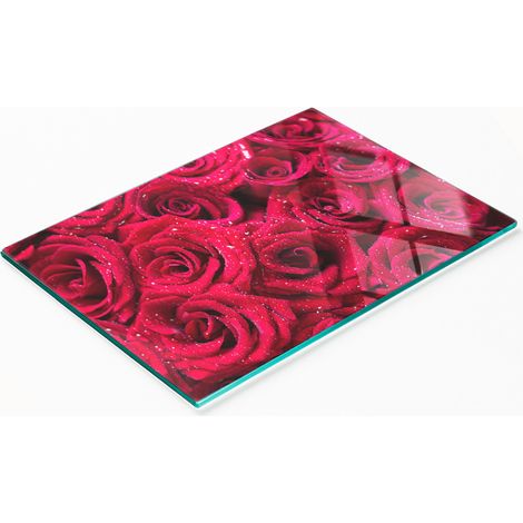 Planche à découper et à servir en verre décoratif avec motif de gouttes sur des roses 80x52 cm (1/5)