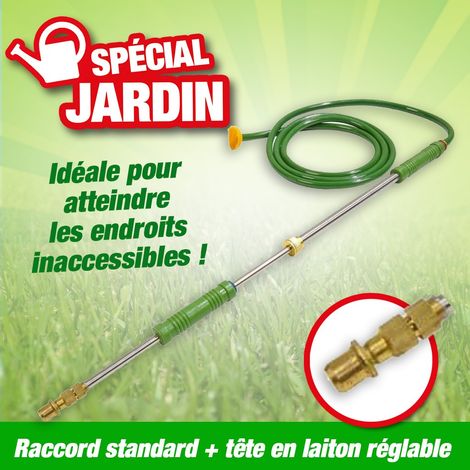Lance d'arrosage avec pompe à main – Projection jusqu'à 3 mètres – Longueur 86 cm – Tuyau 210 cm – Poignée ergonomique – Outiror (1/4)