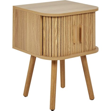 Comodino Anta scorrevole MDF Gambe in legno massello Legno chiaro Selah