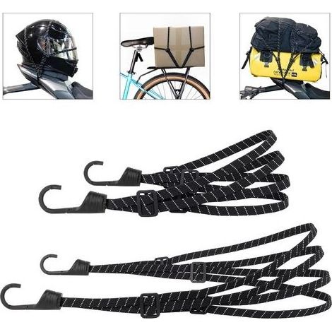 2 Pièces Tendeurs Elastique avec Crochets, étendeur vélo, Sangle élastique Moto, Sangle Bagage, Sangle de Casque, Tendeurs Elastique Noir, Sangle Moto etc. (1/4)