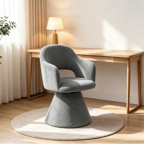 Sedia da pranzo girevole 360° con braccioli integrati, lino grigio, 60,5 x 43 x 80,5 cm (1/5)