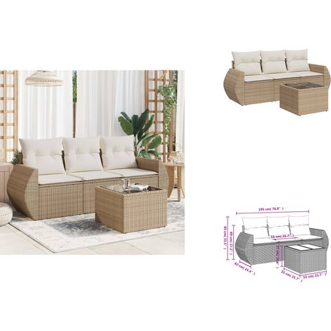The Living Store Salon de jardin avec coussins 4 pcs beige résine tressée - Meubles extérieurs (1/3)