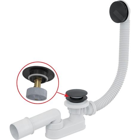 Alca - Ensemble vidage et trop-plein pour baignoire, longueur 1200 mm, Click-Clack, noir mat A507BLACK-120 (1/3)