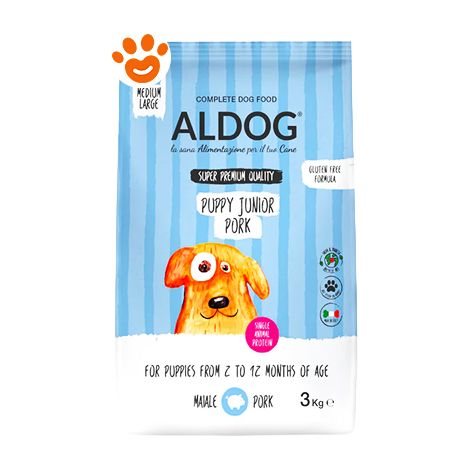 Aldog Dog Puppy-Junior Monoproteico Maiale Medio-Grande - Sacco 3 Kg - Cibo Secco Cani