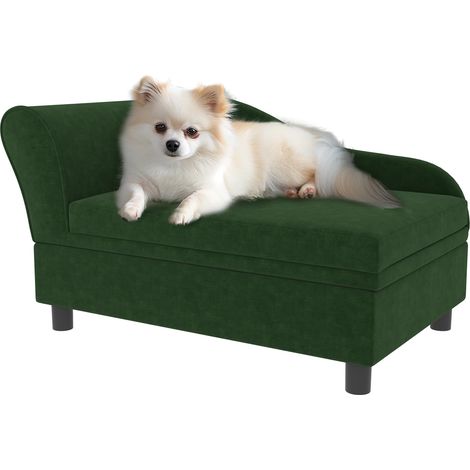 Canapé chien chat sur pied avec coffre de rangement style moderne coussin d'assise amovible 76 x 45 x 43 cm vert
