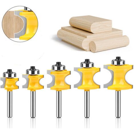 5Pcs 8mm Tige Bullnose avec colonne Perle visage/Moulure Router Bit, Fraise à Bois Coupe Rayon (1/4)