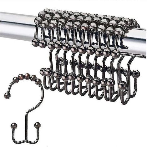 Anneaux de douche en cuivre antique, crochets de rideau de douche doubles, lot de 12 crochets de salle de bain pour rideau de douche (1/5)