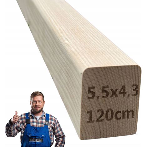 Rampe d’escalier - Bois d’orme - 5,5 x 4,3 x 120 cm - Finition lisse - Prête à peindre