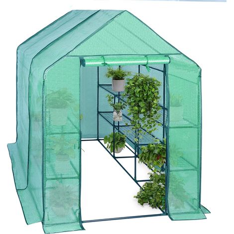 WOLTU Invernadero de Jardín con Niveles para Plantas 143x73x195 cm Invernadero Tipo Caseta de Jardín Cultivos Flores Tomates y Verduras Verde