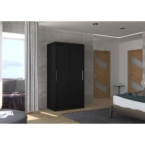 Schiebetürenschrank Schrank Nr.115 in Schwarz matt 100x200x58 cm (1/3)