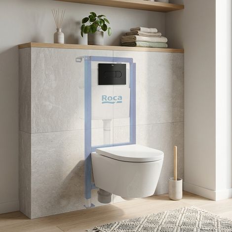 WC-Set Vorwandelement + Swiss Aqua Technologies spülrandloses Wand-WC mit SoftClose-Sitz + Betätigungsplatte (ROSTBRWR03-IN)