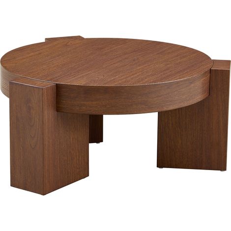 Table basse ronde en verre brun transparent et MDF imitation noyer, ensemble détachable (1/5)
