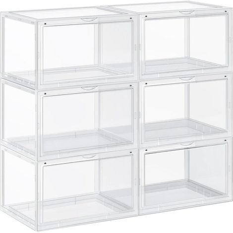 Boîtes à chaussures lot de 6 coffre de rangement empilable avec porte en plastique 36 x 28 x 22 cm pointure jusqu’à 46 transparent (1/4)