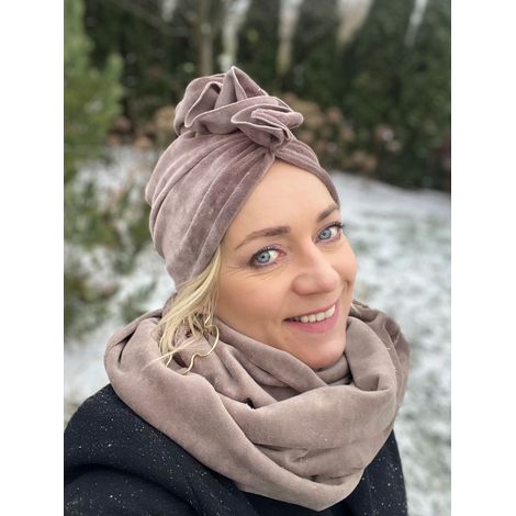 Conjunto de turbante Luba wr26 y calentador de cuello de terciopelo para invierno. (1/5)