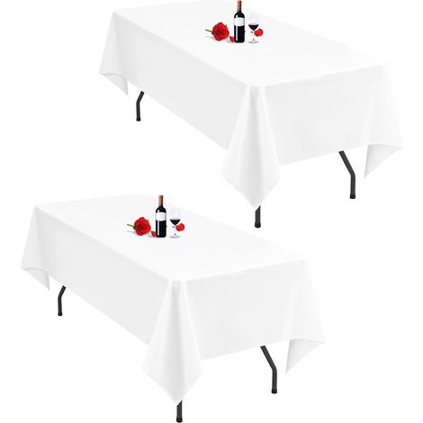 2er-Pack weiße Tischdecken, 153 x 260 cm, rechteckig, für 6-beinige Tische, waschbar, aus Polyestergewebe, ideal für Hochzeiten, Feiern und Bankette. (1/5)