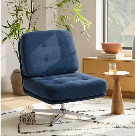 Poltrona girevole 71x69x44 cm blu in ciniglia con gambe in metallo e seduta extra ampia (1/3)